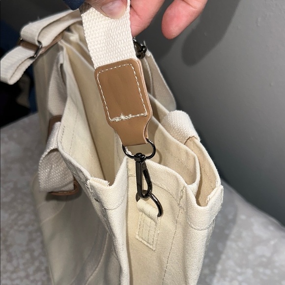 Cream Canvas Tote Bag with Tan Accents - Picture 5 of 9